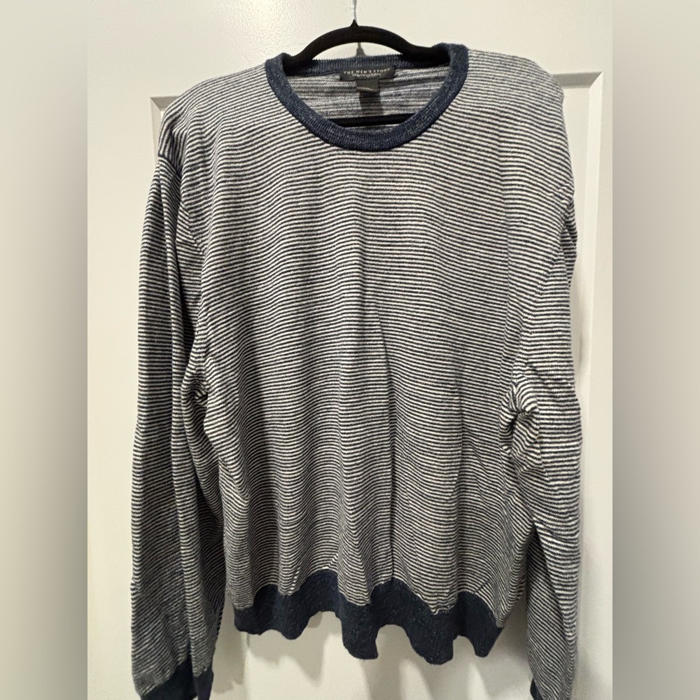 Bloomingdale's Men's Crewneck Sweater - Navy and White Stripes
